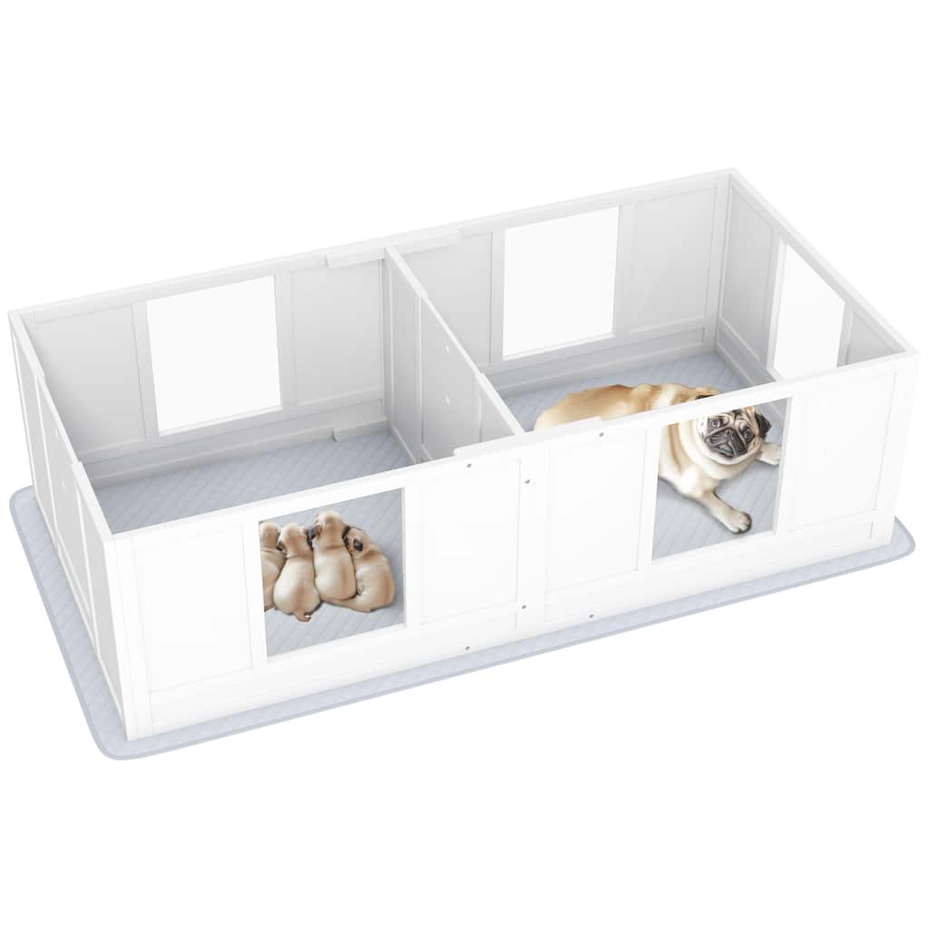 PawHut Whelping Box for Dogs with Waterproof Whelping Pad, Dog Whelping Pen with Clear Panels, 65" L x 31.5" W x 19" H
