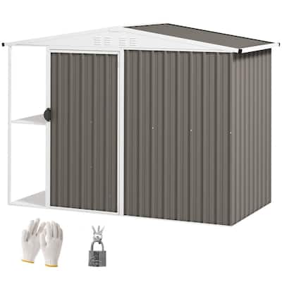 Outdoor Tool Shed 7x4 ft with Two-Tier Storage Rack and Sloped Roof - 96.5" W x 46.1" D x 63.4"/70.9" H