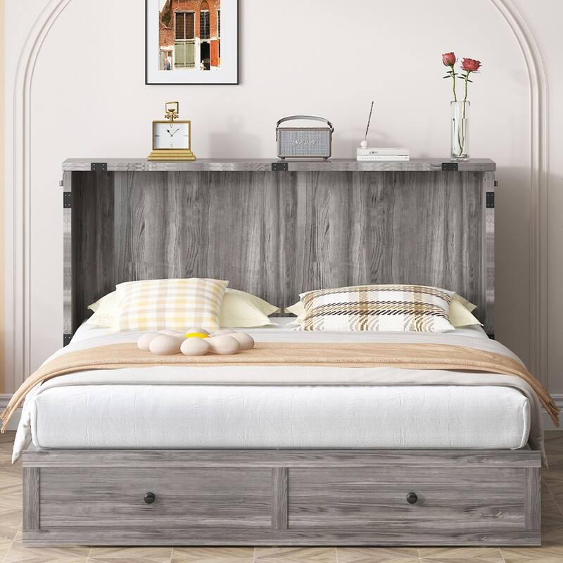 Mixoy Modern Full/Queen Size Murphy Bed Chest with Storage，USB Charging Station，No Mattress