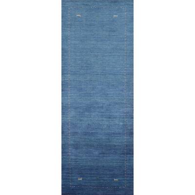 Light Blue Gabbeh Indian Runner Rug Hand-Knotted Wool Carpet - 2'8" x 9'9"