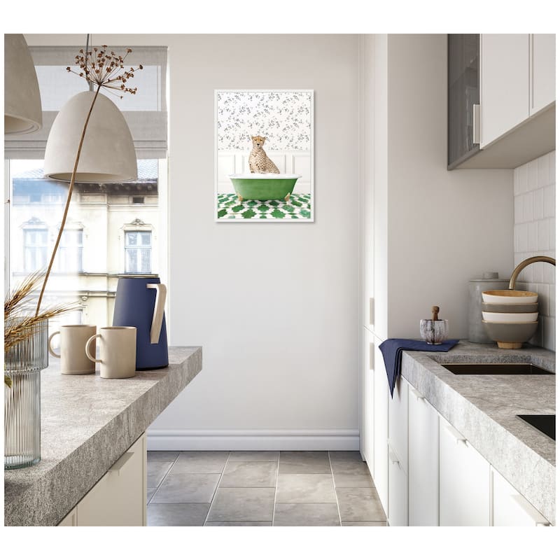 Kate and Laurel Sylvie Cheetah in Eclectic Green Bathtub Framed Canvas by Amy Peterson