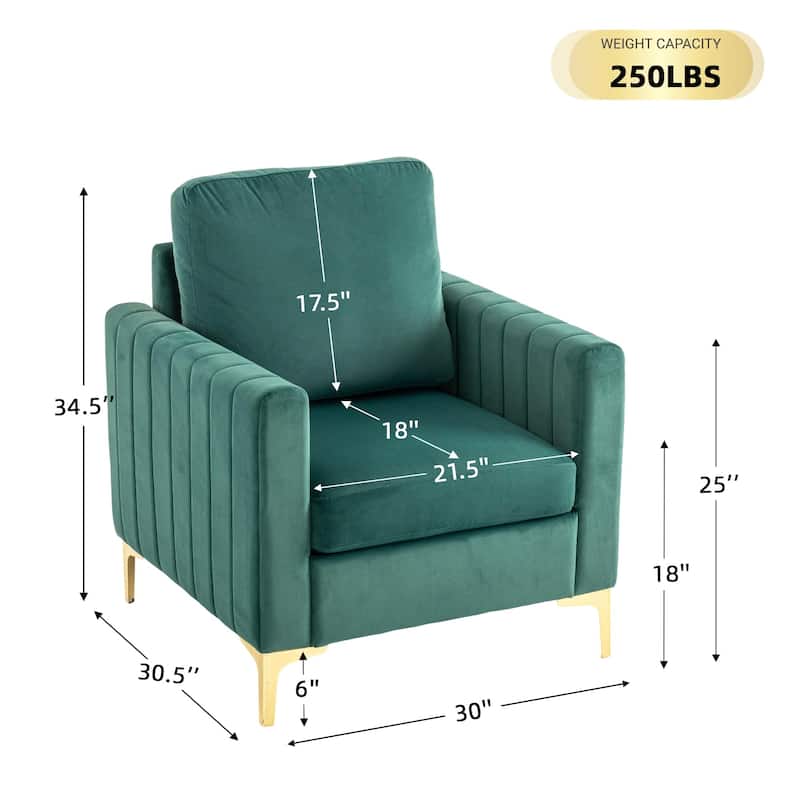 Modern Velvet Accent Chair for Living Room & Bedroom Comfy Reading Armchair with Gold Metal Legs