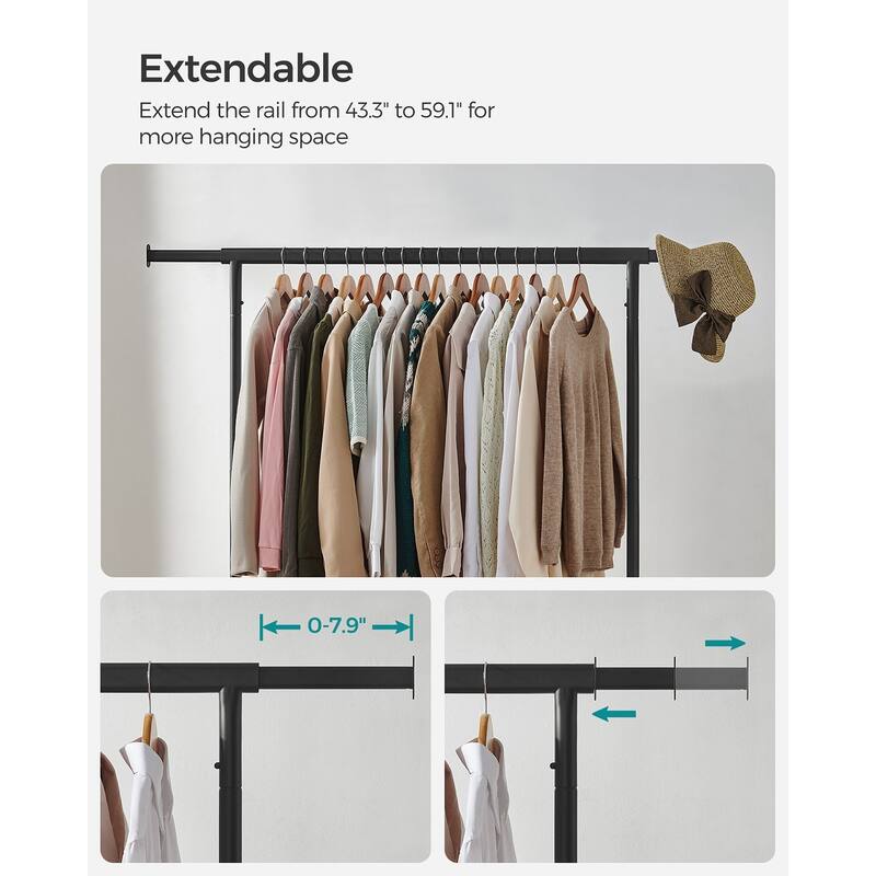 Rolling Clothes Rack with Sturdy Steel Tubes and Extra Load Capacity 2 Lockable Casters - 43.3" x 17.7" x 63"
