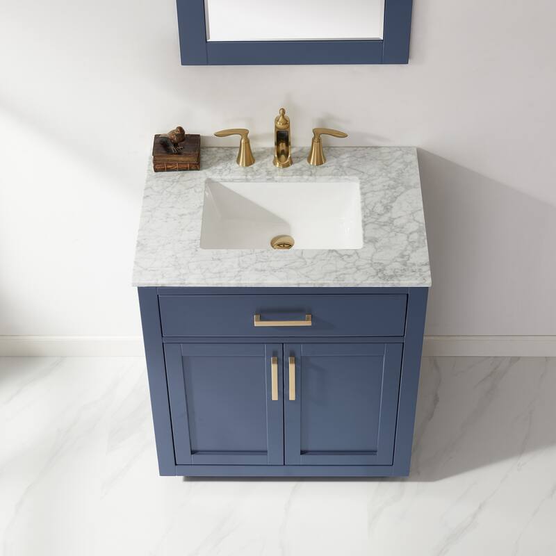 Altair Ivy Single Bathroom Vanity Set and Carrara White Countertop with Mirror