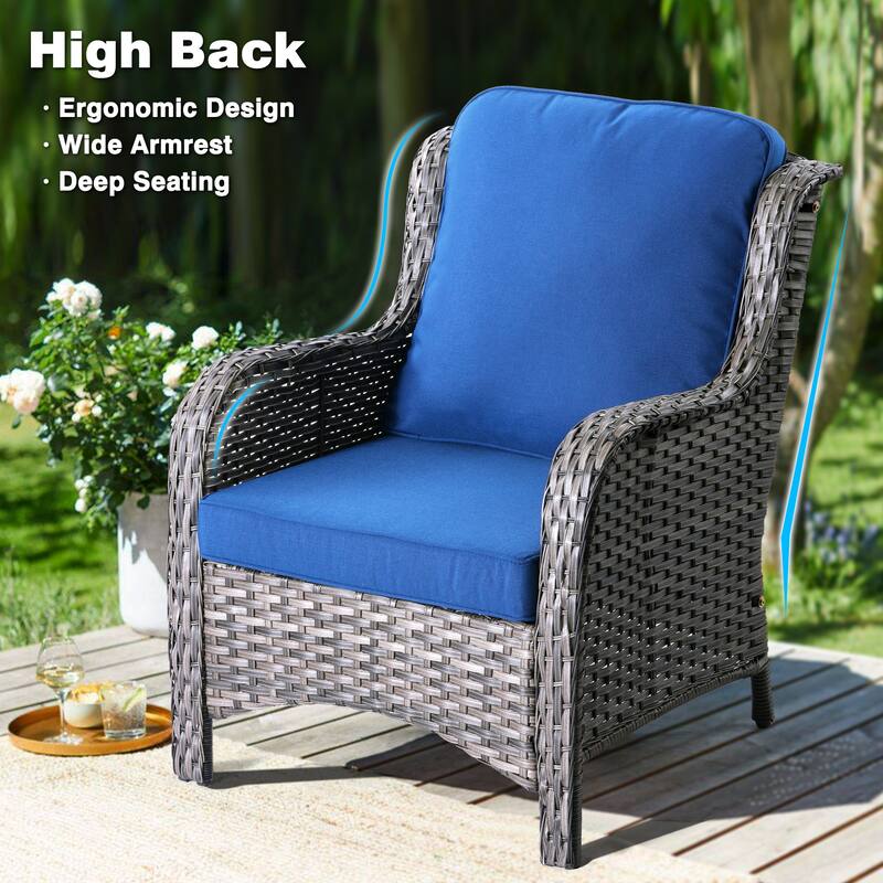 OVIOS 9-piece Patio Wicker Swivel Rocking Chair Set With Fire Pit