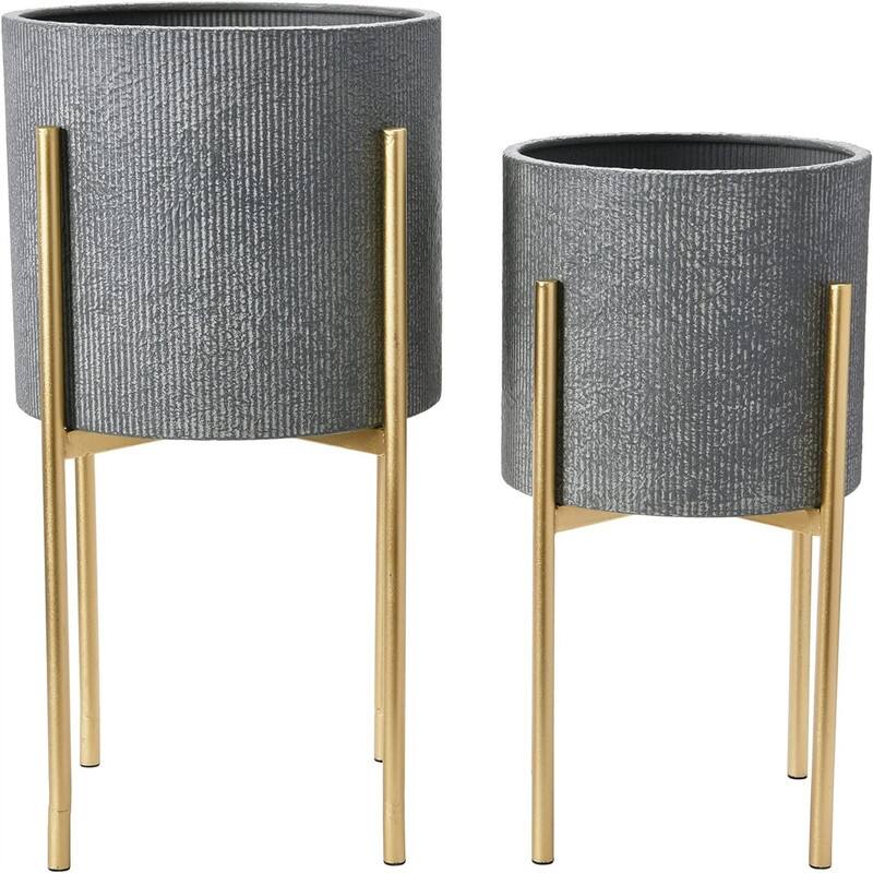  Metal Planters with Stands - 13.5"D x 13.5"W x 21"H - Grey/Gold
