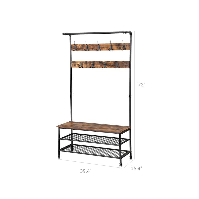 VASAGLE Industrial Coat Rack Storage Bench, Pipe Style Hat and Coat ...