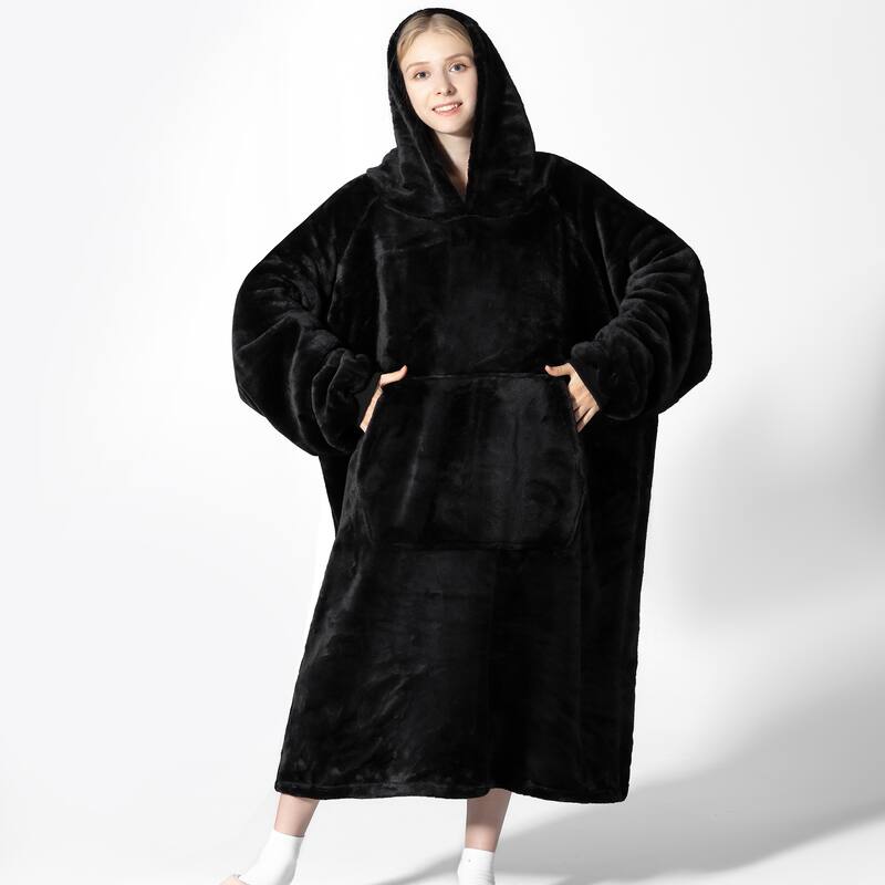 Wearable Blanket Oversized Soft Microplush Hood, Sleeves, Pouch Pocket