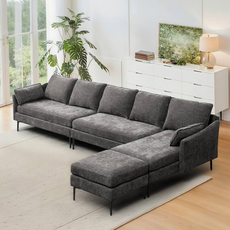 Modern Chenille Sectional Sofa with Reversible Chaise and Ottoman, Perfect for Living Rooms with Sleeper Function