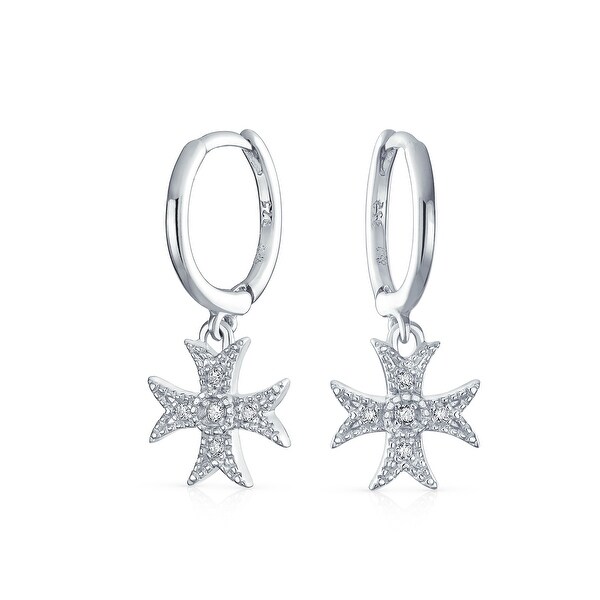 Ling Jewelry 925 Silver Cz Meval Cross Small Hoop Dangle Ling Jewelry 925 Silver Cz Meval Cross Small Hoop Dangle Earrings