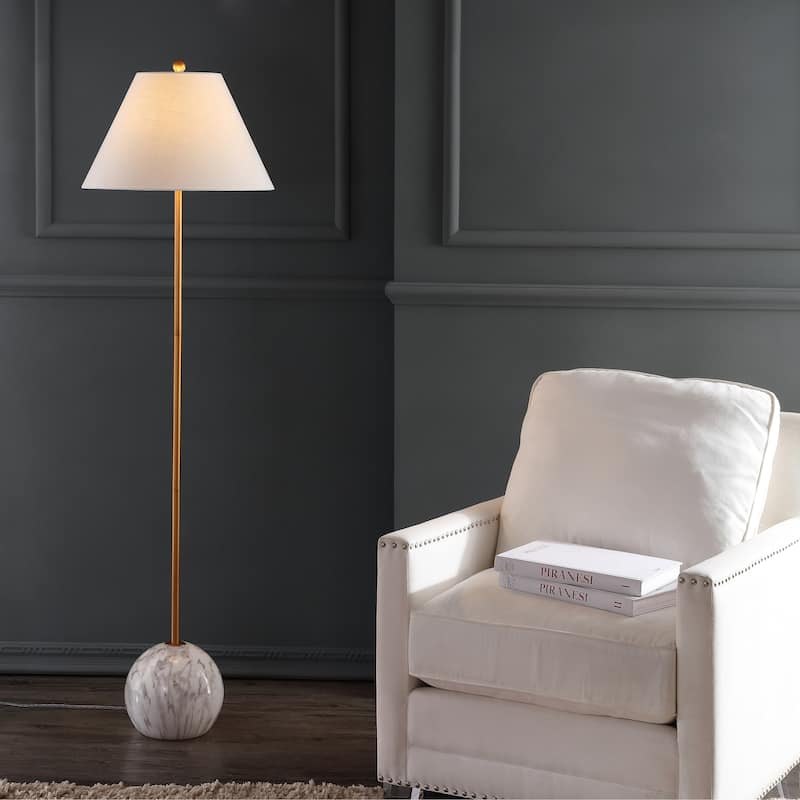 Oria 63.5" Minimalist Resin/Metal LED Floor Lamp, Gold/White by JONATHAN Y