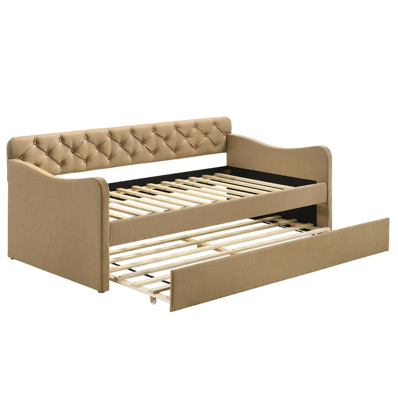 Exodel Contemporary Twin Upholstered Tufted Day Bed with Trundle by Furniture of America