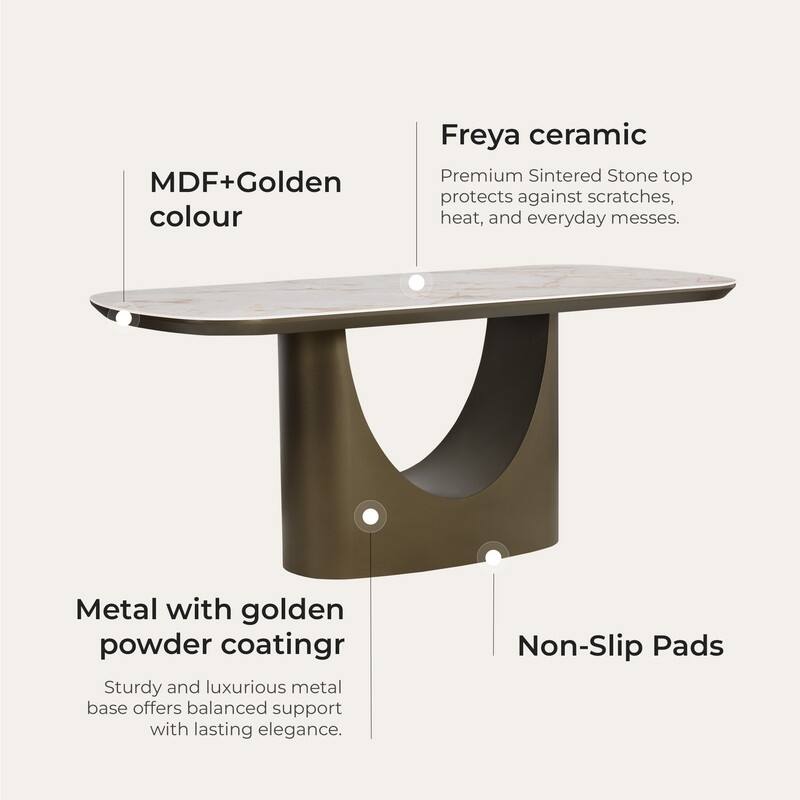 Spruce & Spring Modern Ceramic Top Dining Table with Sculptural Metal Base