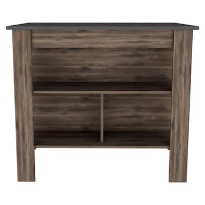 HomeRoots Dark Brown and Onyx Kitchen Island with Three Storage Shelves - 27.5" X 40.50" X 27.50"