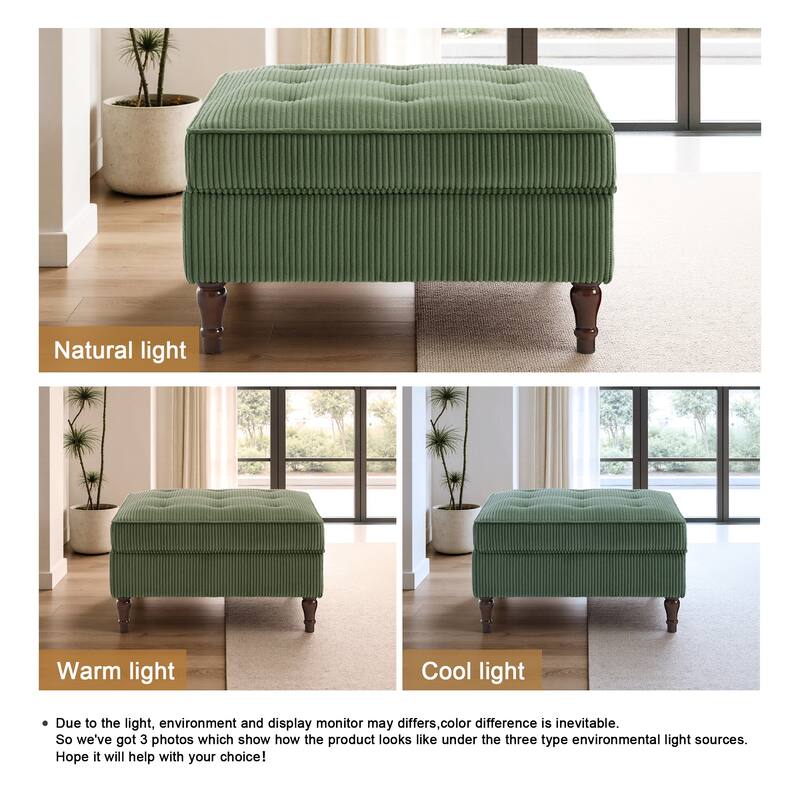 Modular Corduroy Tufted Storage Ottoman with Reversible Tabletop
