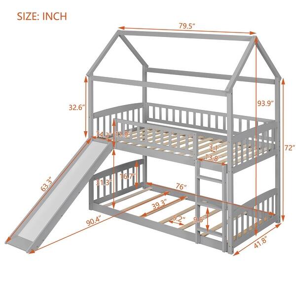 Multifunctional Twin Over Twin Bunk Bed with Slide and Ladder,House Bed with Roof