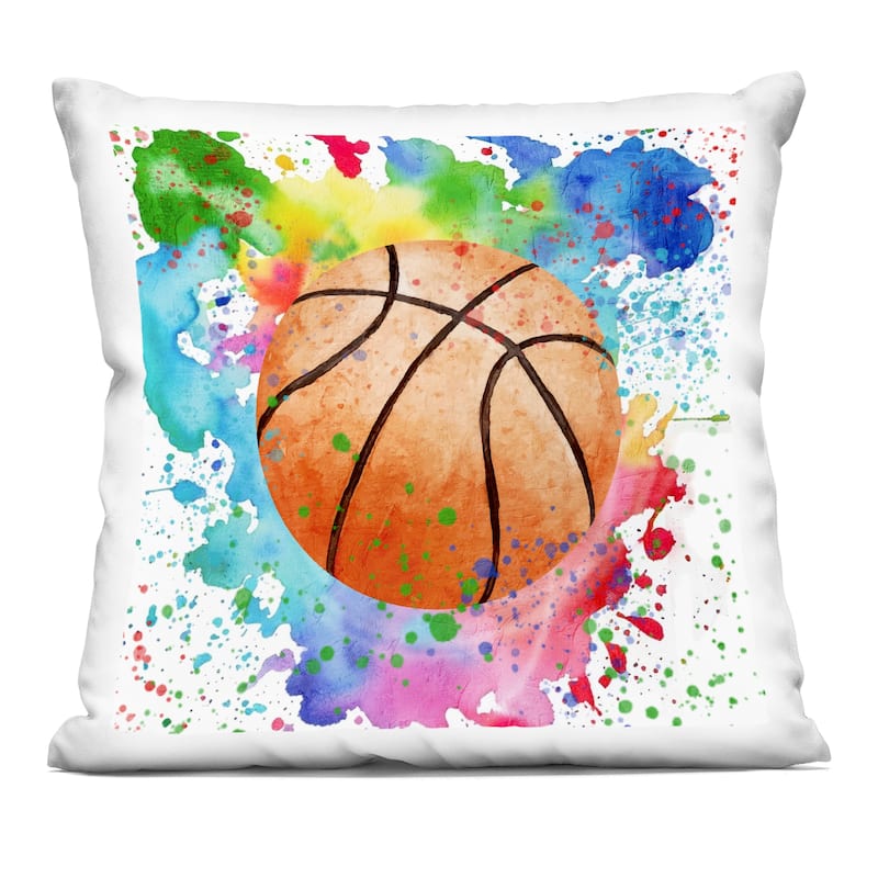 Stupell Rainbow Splatter Basketball Decorative Printed Throw Pillow Design by Kim Allen - Accent - Polyester - Multi-Color - Single