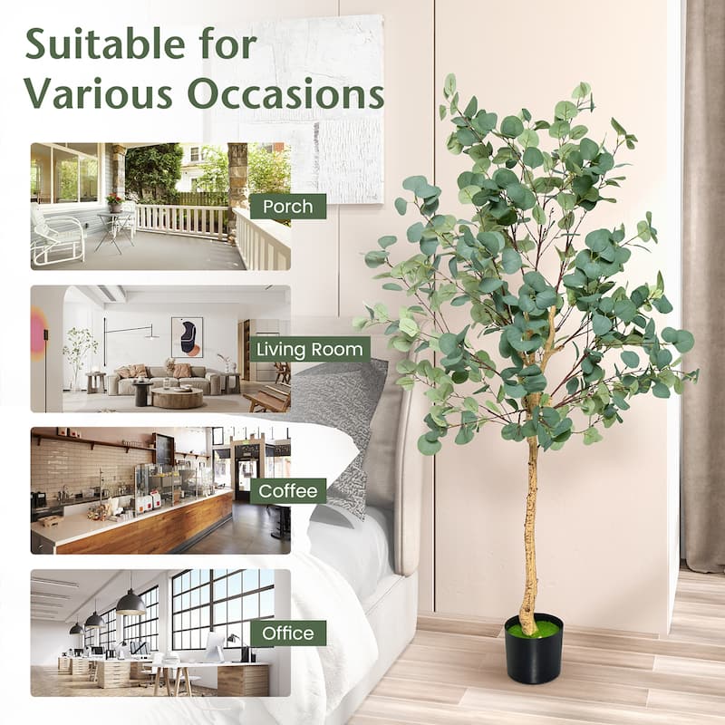 Costway 1/2 PCS 5.5FT Artificial Tree Fake Eucalyptus Tree for Living