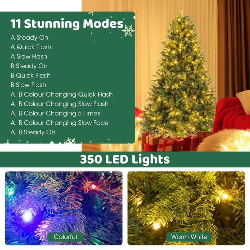 5/6/7 FT Pre-Lit Christmas Tree Hinged w/ Colorful Lights& Branch Tips