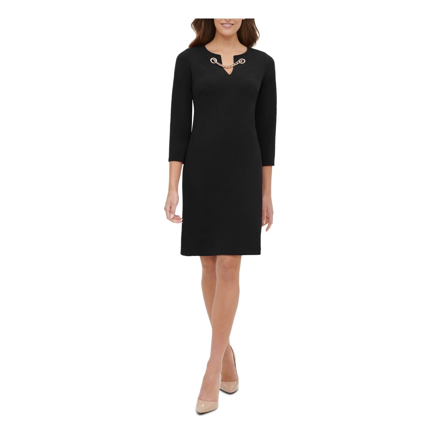 Tommy Hilfiger Women's Long Sleeve Above The Knee Shift Dress Black Size 2  Petite - Bed Bath & Beyond - 40557333