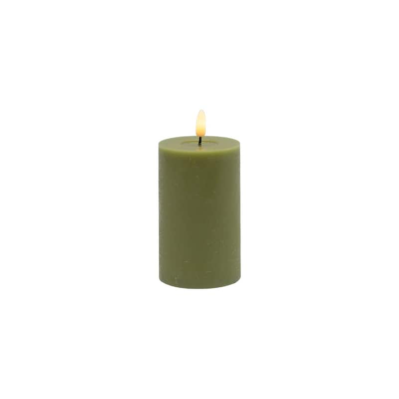 Battery Operated 3D Flame Small LED Pillar Candles - 5" - Green