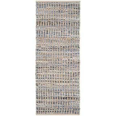 Braided Jute Runner Rug - 2'3" x 8' - Coastal Area Rug for Living Room Bedroom - Natural Blue - 96 x 27