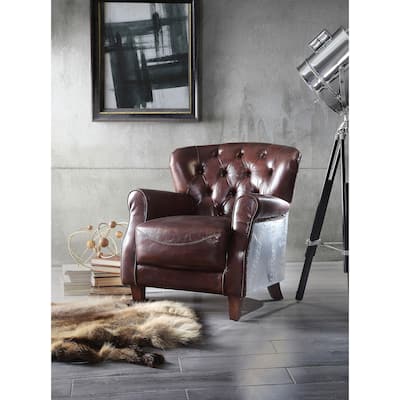 Bailee Vintage Brown Button-Tufted Accent Chair with Nailheads