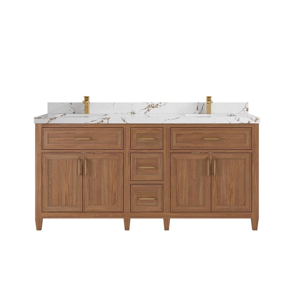 Willow Collections 72 in. W x 22 in. D Santa Monica Teak Double Sink Bathroom Vanity with Countertop