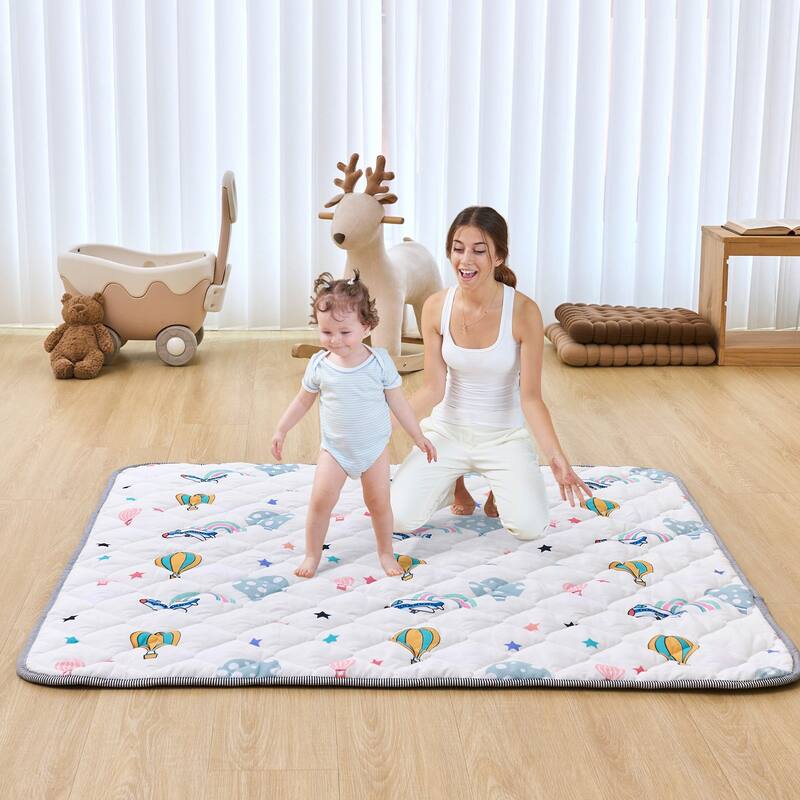 Multi-Color Foldable Soft Baby Play Mat with Anti-Slip Backing and Machine Washable - 50” L x 50” W