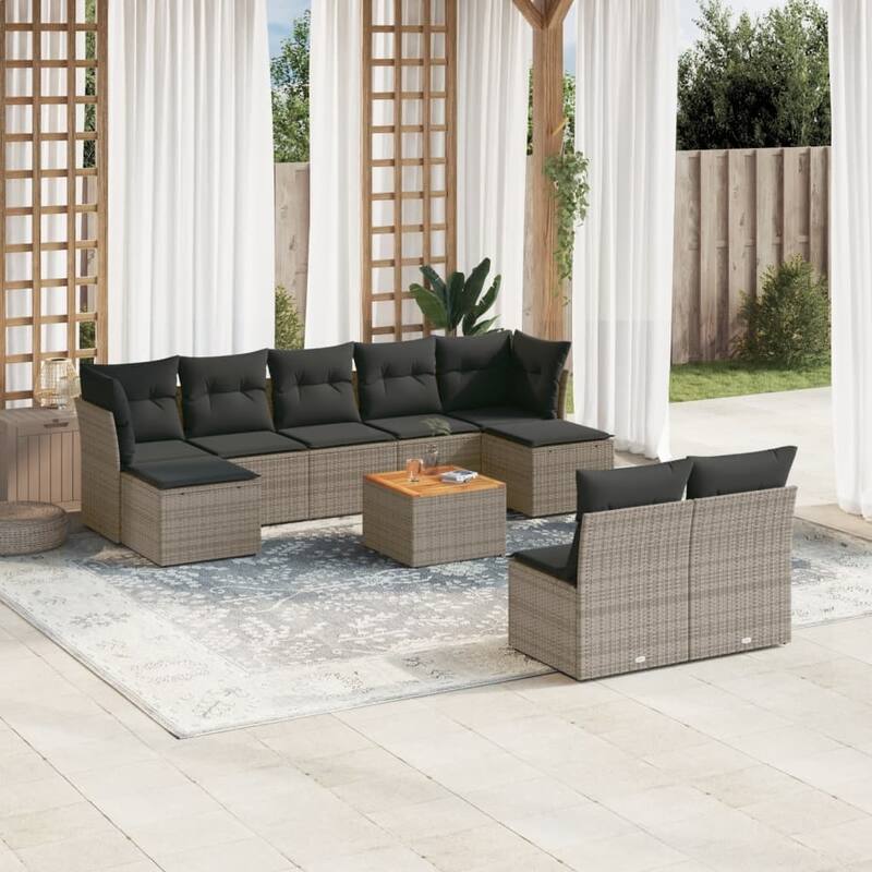 vidaXL Patio Sofa Set with Cushions Outdoor Furniture 10 Piece Poly Rattan - 24.4 x 24.4 x 27.2 - Grey