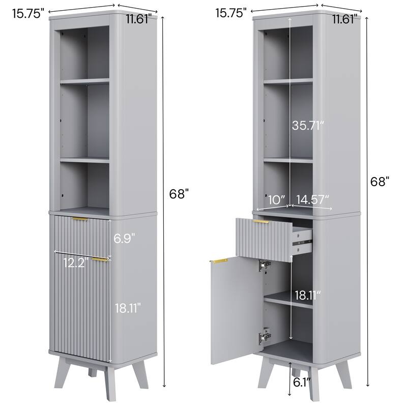 68" H Tall Bathroom Storage Cabinet with Adjustable Shelves and One Drawer & Door, Storage Cabinet for Bathroom, Living Room