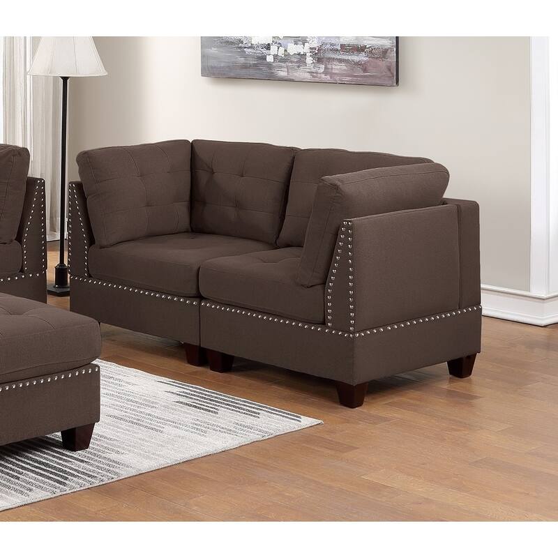 Living Room Furniture Corner Wedge Grey Linen Like Fabric 1pc Cushion Wedge Sofa Wooden Legs