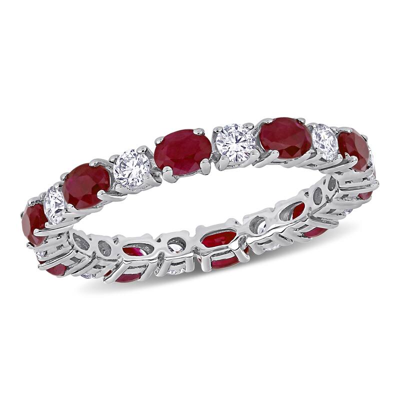 Miadora Oval-cut Ruby and Diamond Stackable Full-Eternity Band in 14k White Gold