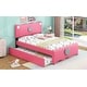 preview thumbnail 4 of 15, Full Size Upholstered Platform Bed with Trundle and Heart Shaped Decoration in Dark Pink