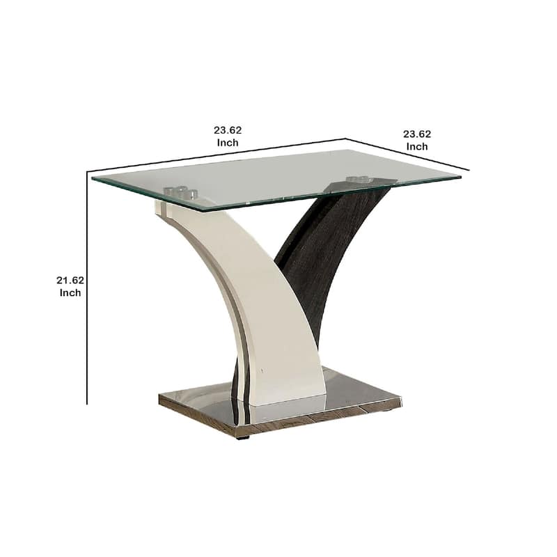 23.63 in. White and Gray Rectangle Glass End Table with Flared Base