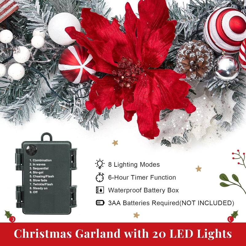 6FT Battery Powered Christmas Xmas Garlands Pre Lit Lights with Timer - N/A