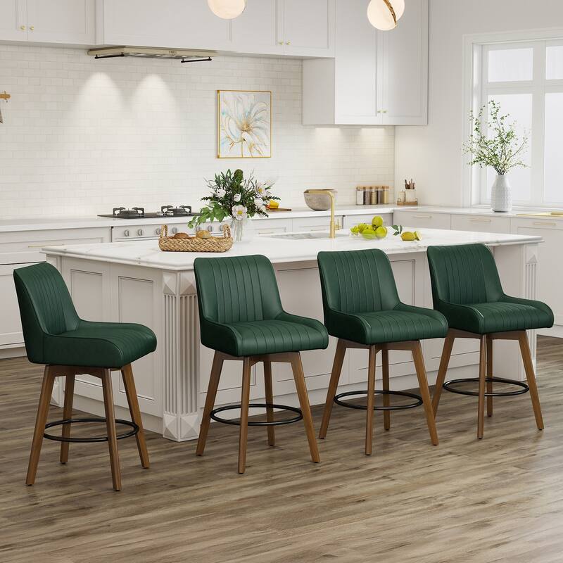 26" Faux Leather Upholstered Wood Swivel Counter Stool Set of 3 or 4 - 38.8"H x 20.5"W x 21.7"D