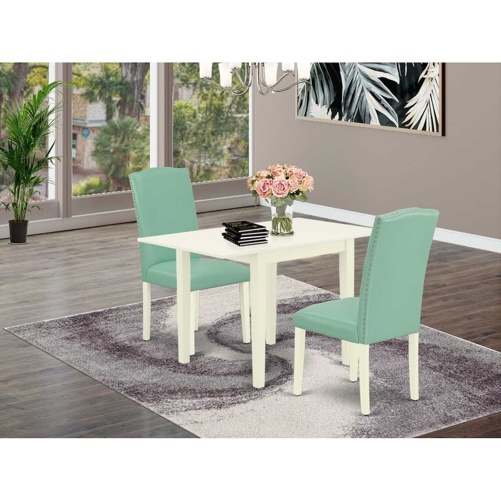 HomeStock 3-Piece Linen White Finish Solid Wood Top Dining Table Set