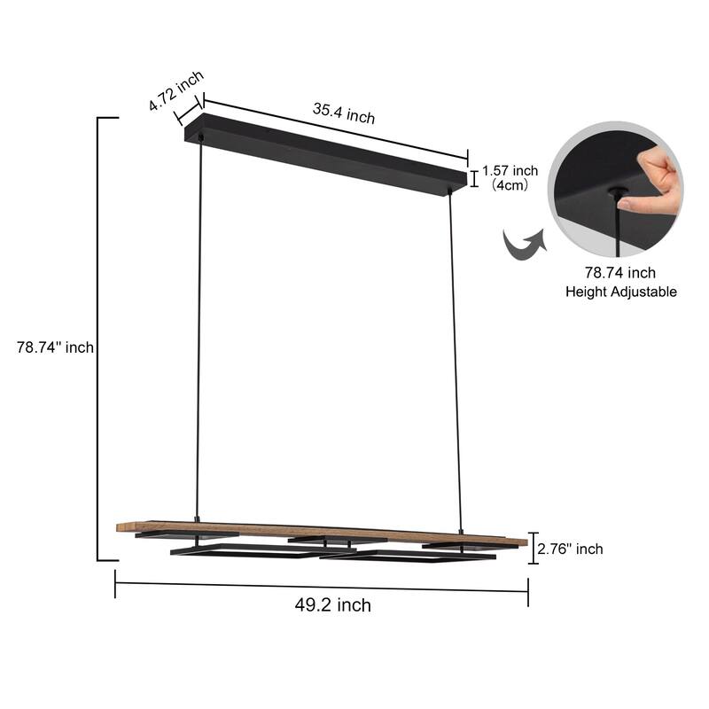 3/5-Light Integrated LED Linear Wood Chandelier Kitchen Island Pendant Light
