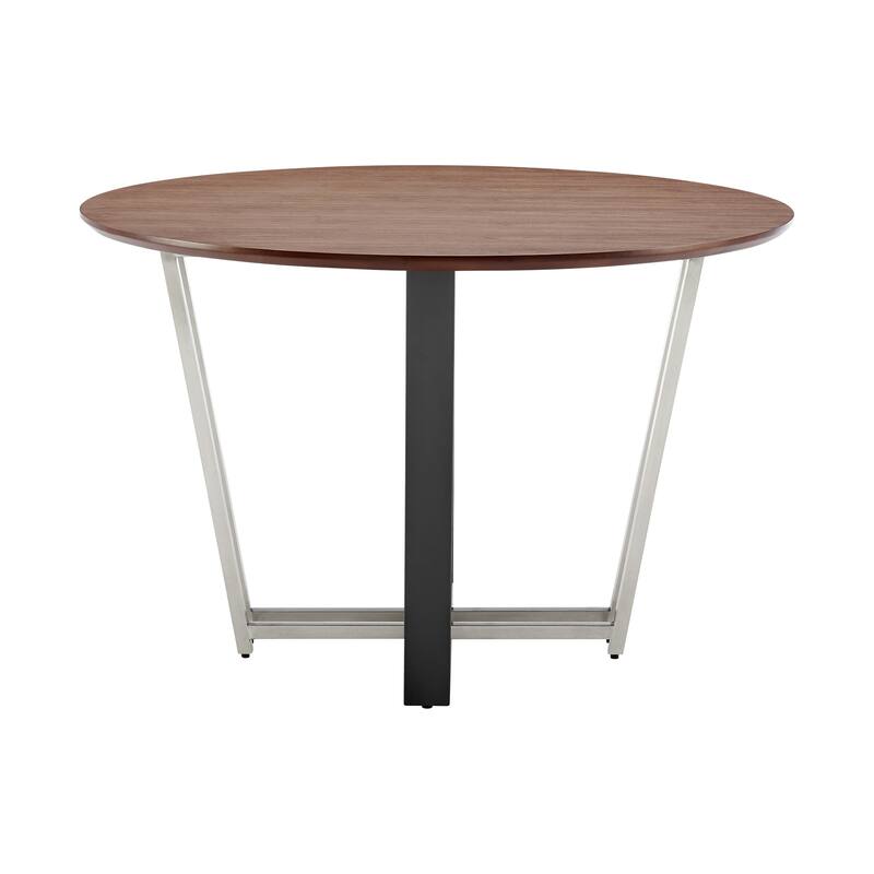 Joana 48 Inch Walnut and Black Steel Round Dining Table