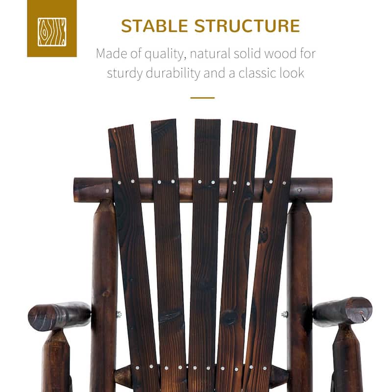 Outsunny Outdoor Rustic Adirondack Rocking Chair, Fir Wood Log Slatted Design Patio Rocker for Porch Garden Lounging