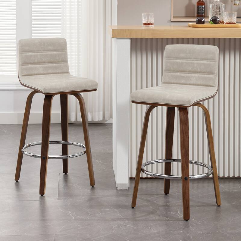 Modern Leather Upholstered Swivel Counter/Bar Stools, Set of 2