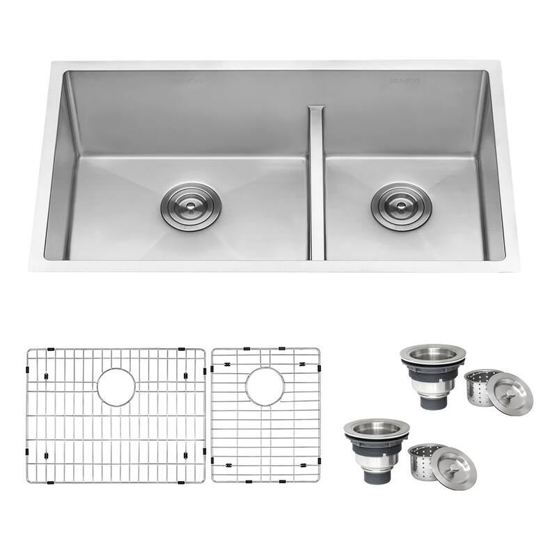 Ruvati 36-inch Low-Divide Undermount 60/40 Double Bowl 16 Gauge Stainless Steel Kitchen Sink - 36" x 19" - 36" x 19″