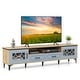 preview thumbnail 3 of 13, Modern 71" TV Console Table with Storage Drawers Cabinets and Cord Hole Metal Legs for Living Room - 71" x 14" x 18" Oak-Bluish Grey 