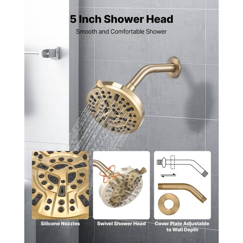 Gold ABS and Stainless Steel 4-Piece Tub and Shower Faucet Set with 8-Mode Shower - 5 x 3.58 in
