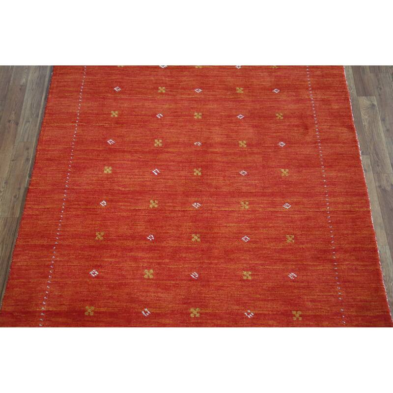 Tribal Orange Red Gabbeh Indian Rug Handmade Wool Carpet - 4'9" x 6'3"
