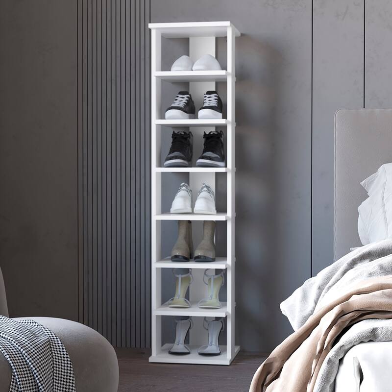 White 7-Tier Tall Vertical Shoe Rack, Freestanding Organizer with Open Shelves - White