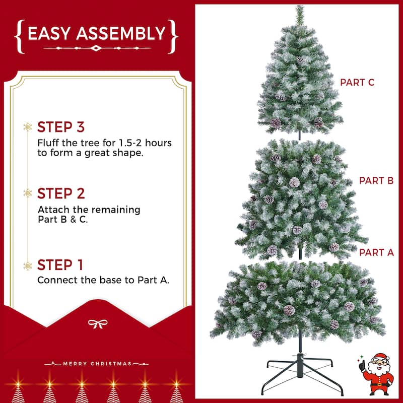 Yaheetech 4.5FT/6FT/7.5FT Pre-lit Frosted Artificial Christmas Tree with Stand Included, Green