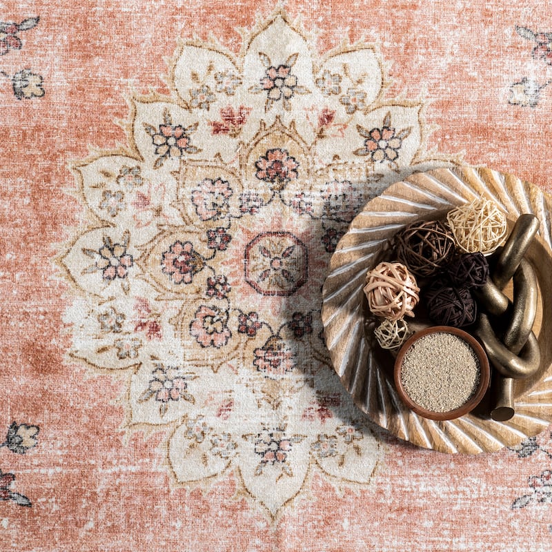 Nuloom Ren SpinClean Vintage Floral Machine Washable Area Rug