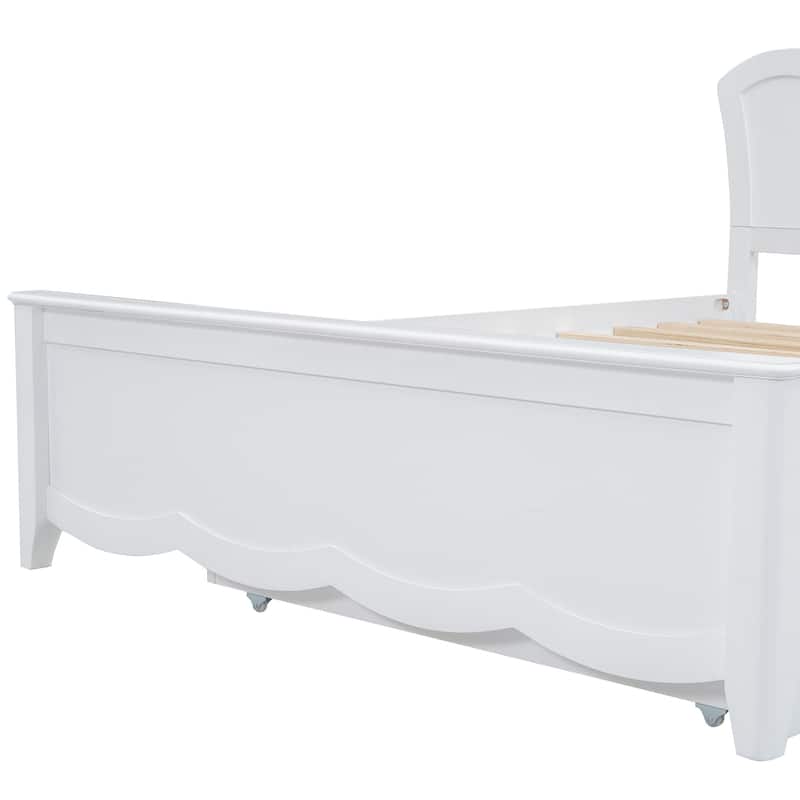 Wood Platform Bed with Headboard and Twin Size Trundle